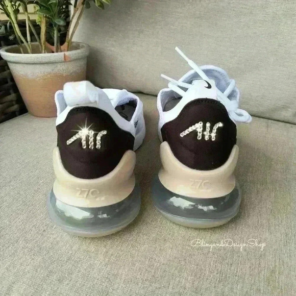 Women's Nike Air Max 270 Brown Tan Sneakers made with Swarovski Crystals Custom - Picture 7 of 8